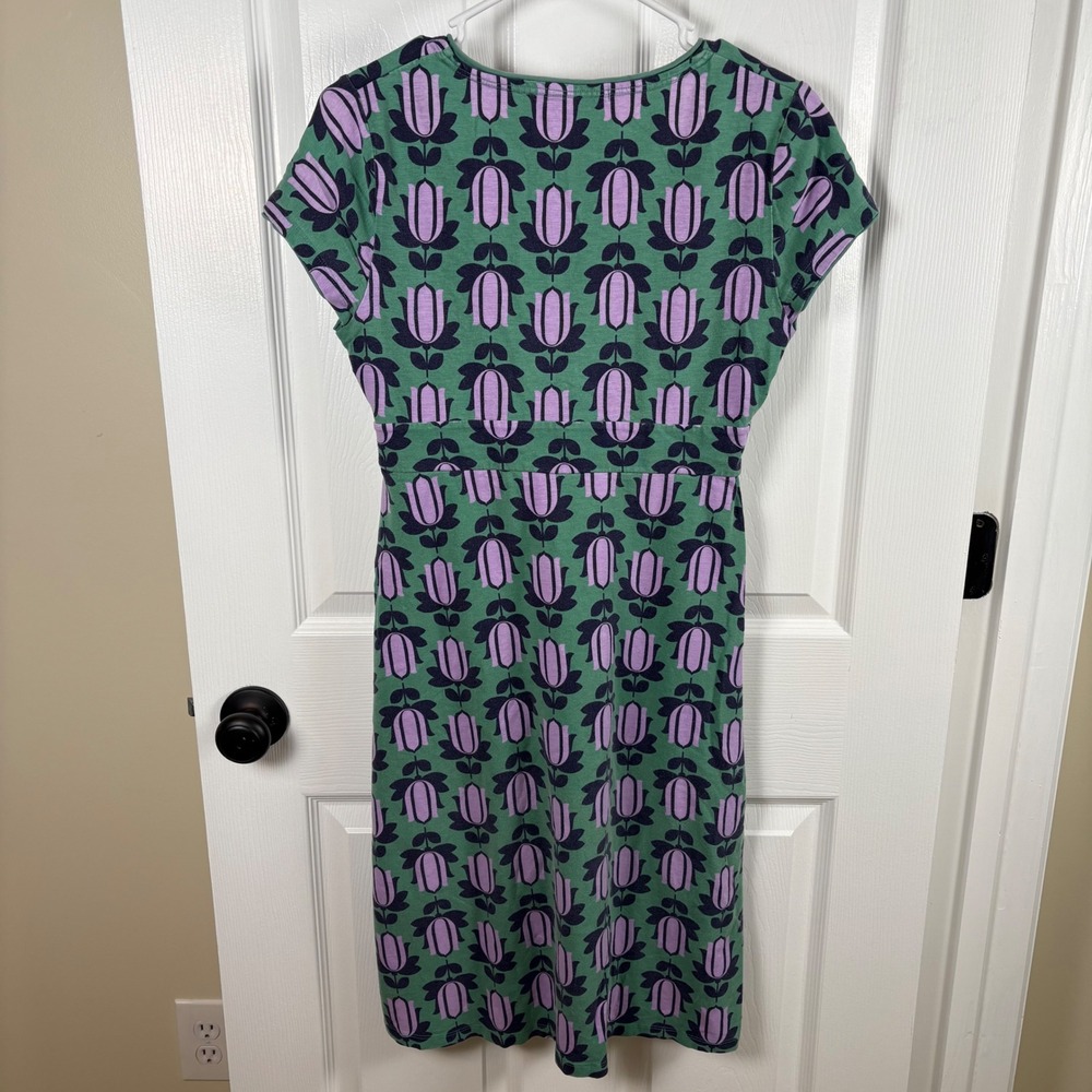Boden Dress Size 6 Cotton Jersey Green Purple Floral Empire Waist Casual Travel - Picture 7 of 8
